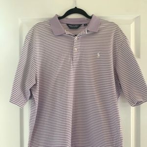 Purple and white striped polo shirt